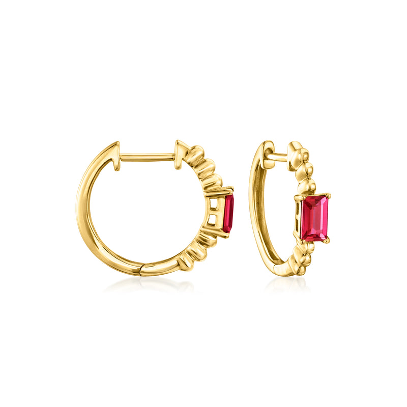 18kt gold vermeil hoop earrings with baguette ruby gemstone accents
