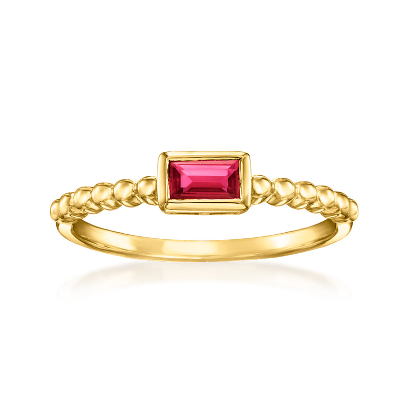 Gold vermeil ring with pink square ruby and twisted bead band