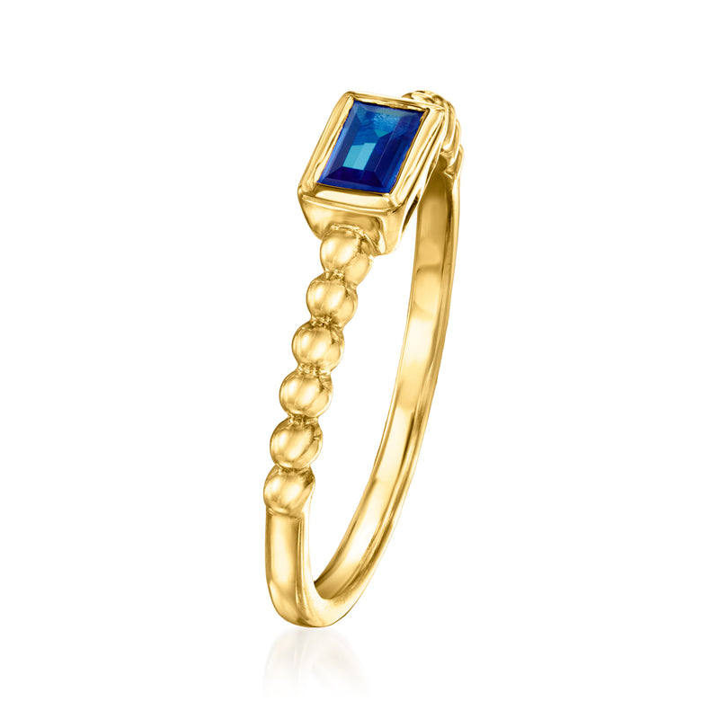 Gold vermeil sapphire ring with square blue center and twisted beaded shank