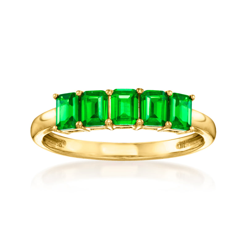 18kt gold vermeil emerald-cut gemstone ring with five green stones