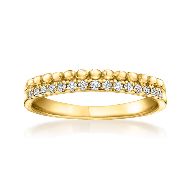 Beaded two-row diamond ring, yellow gold over sterling with small round stones