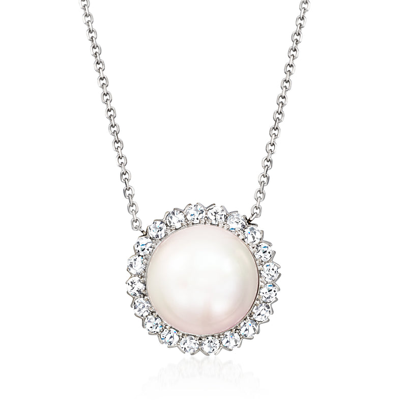 Cultured South Sea pearl pendant necklace with diamond halo on white gold chain
