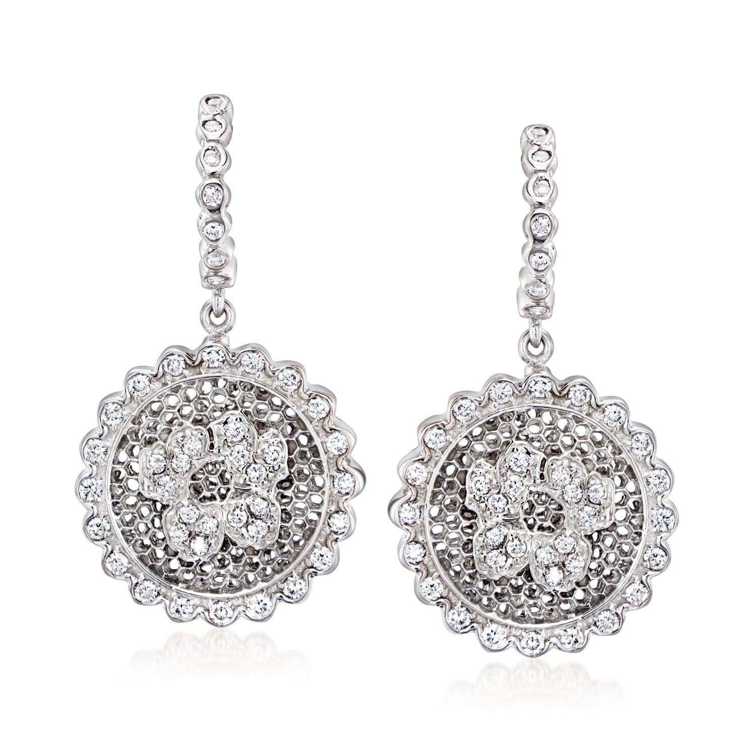 C. 1990 Vintage 1.40 ct. t.w. Diamond Floral Drop Earrings in 18kt White Gold