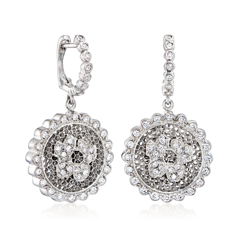 Diamond floral drop earrings in white gold, pair