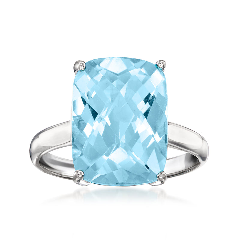 Sky blue topaz cushion ring in sterling silver, four-prong setting