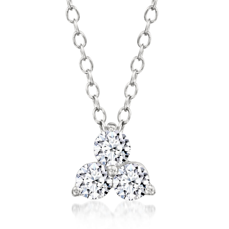 Three-stone lab-grown diamond pendant necklace in sterling silver, round stones