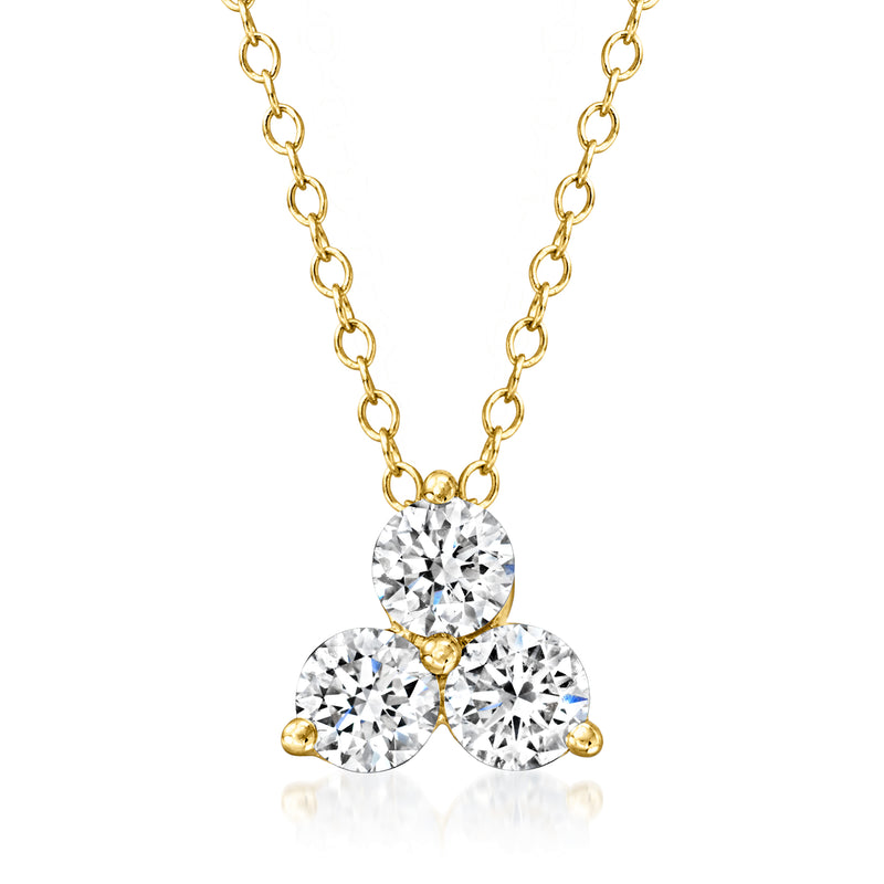 Three-stone lab-grown diamond pendant necklace in 18kt gold over sterling, three round stones
