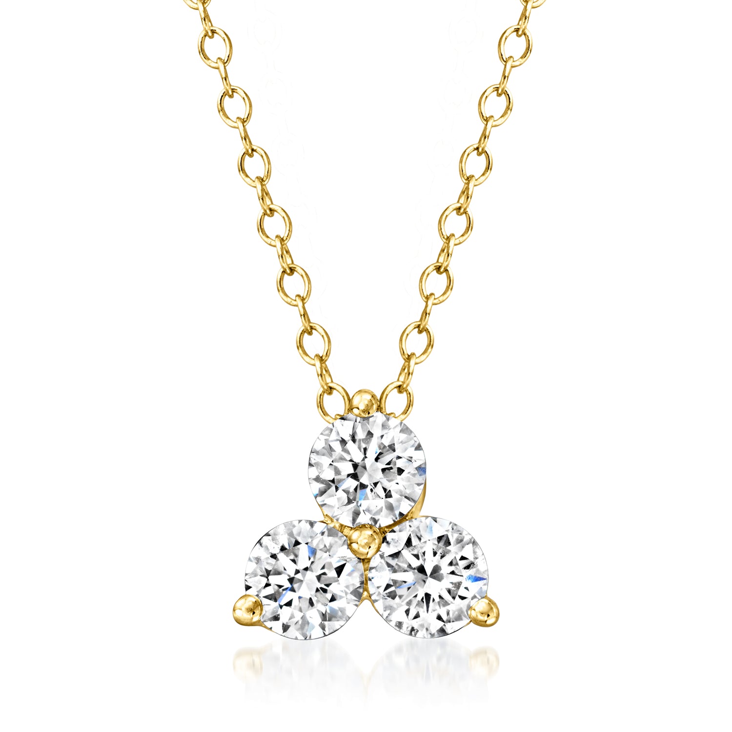 1.00 ct. t.w. Lab Grown Diamond Three-Stone Pendant Necklace in 18kt Gold Over Sterling