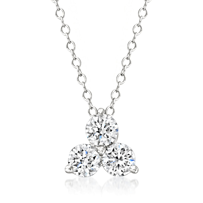 Sterling silver three-stone diamond pendant necklace with round lab-grown stones