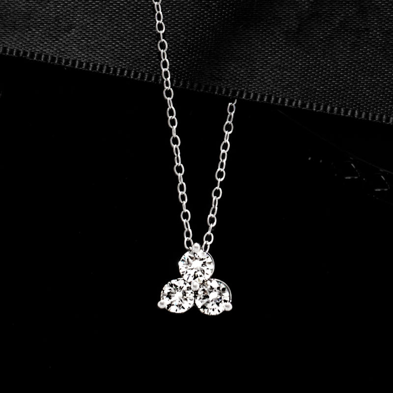 Sterling silver three-stone lab-grown diamond pendant on chain, clustered round stones