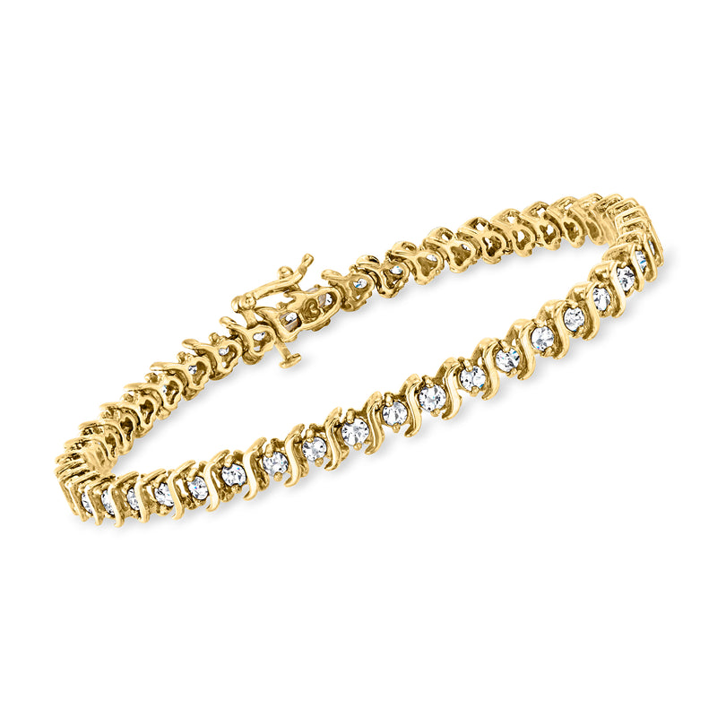 14kt yellow gold S-link bracelet with round diamonds in repeating links