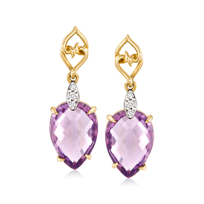 Amethyst and diamond drop earrings, 14kt yellow gold, post style