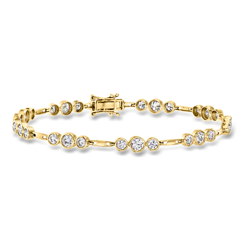 14kt yellow gold bracelet with round bezel-set diamonds and station links