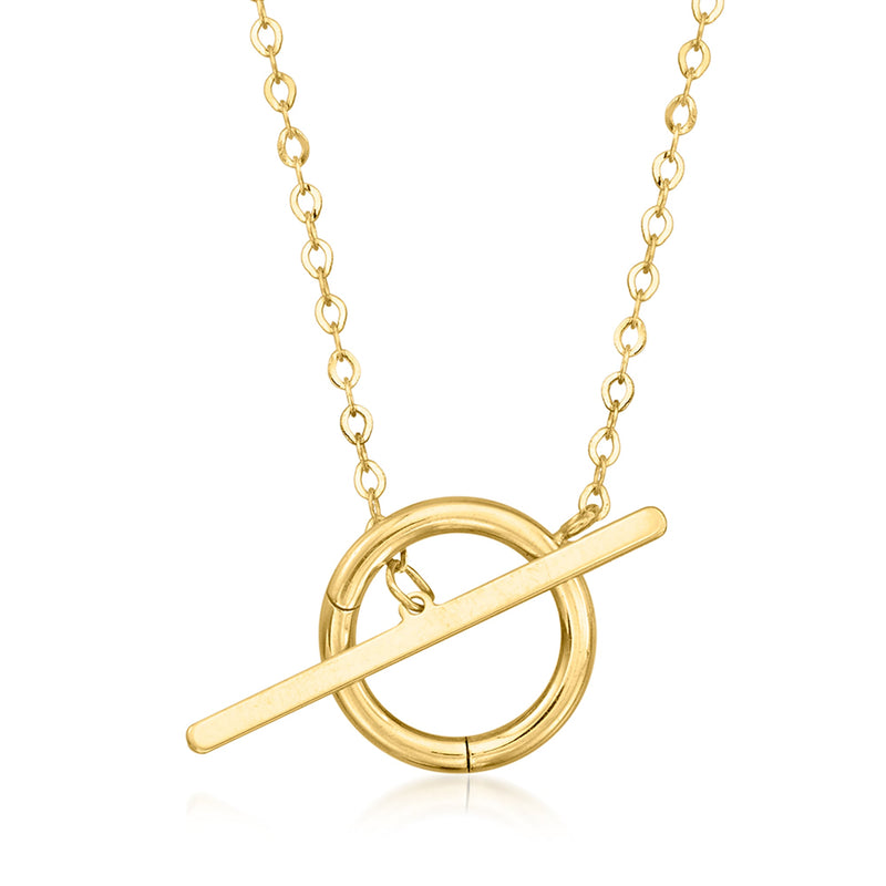 14kt yellow gold toggle pendant necklace with linked chain and bar-through charm