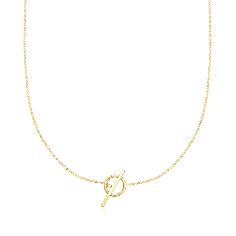 14kt yellow gold chain necklace with small circular toggle clasp at center