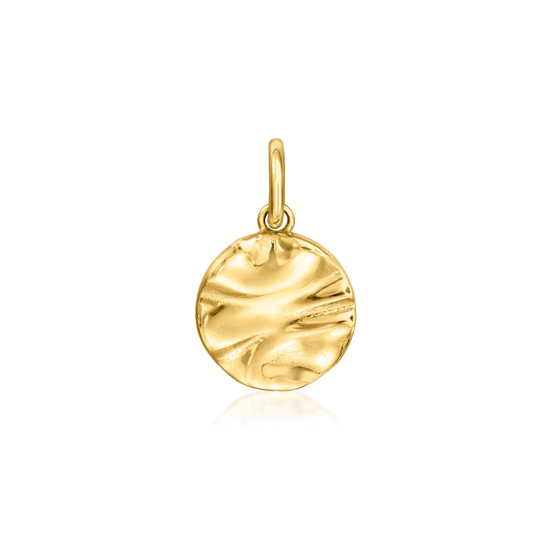 14kt yellow gold wavy disc charm with loop bail