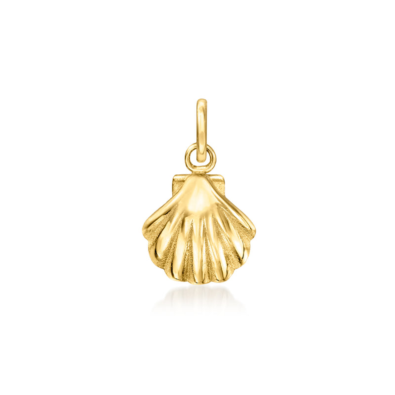 14kt yellow gold seashell charm with loop bail, polished ridged shell detail