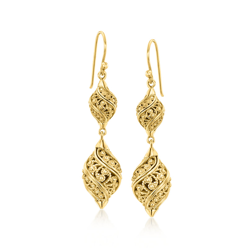 Gold over sterling filigree double teardrop earrings with earwire hooks