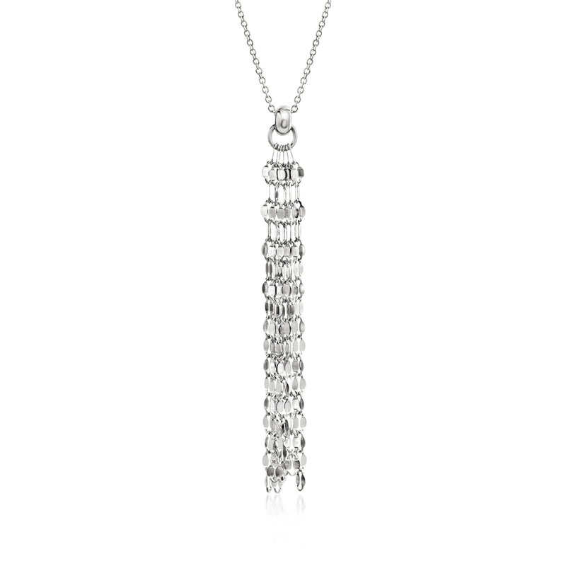 Sterling silver chain tassel necklace with stacked ring lumachina pendant