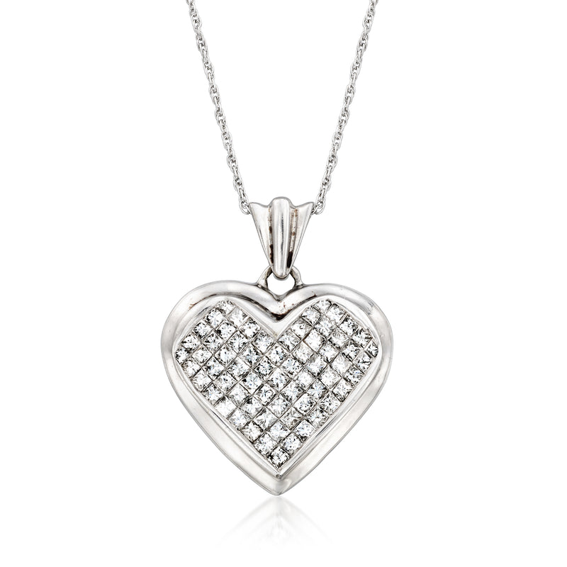 Vintage diamond heart pendant necklace in 18kt white gold with pavé-set heart charm