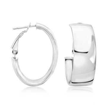 Italian Sterling Silver Oval Hoop Earrings. 1"
