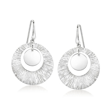 Italian Sterling Silver Textured Circle Drop Earrings