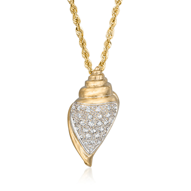 Vintage diamond conch shell pendant in 14kt yellow gold