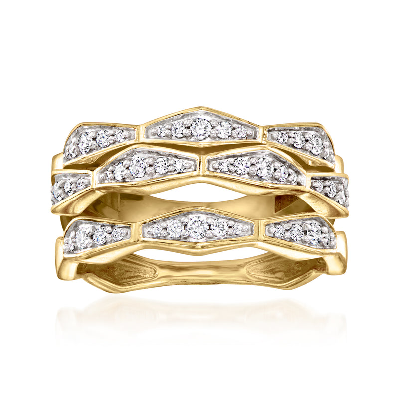 14kt yellow gold stackable diamond rings set with three-row clear stones