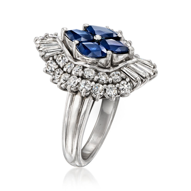 Vintage platinum ring with sapphire cluster and diamond accents