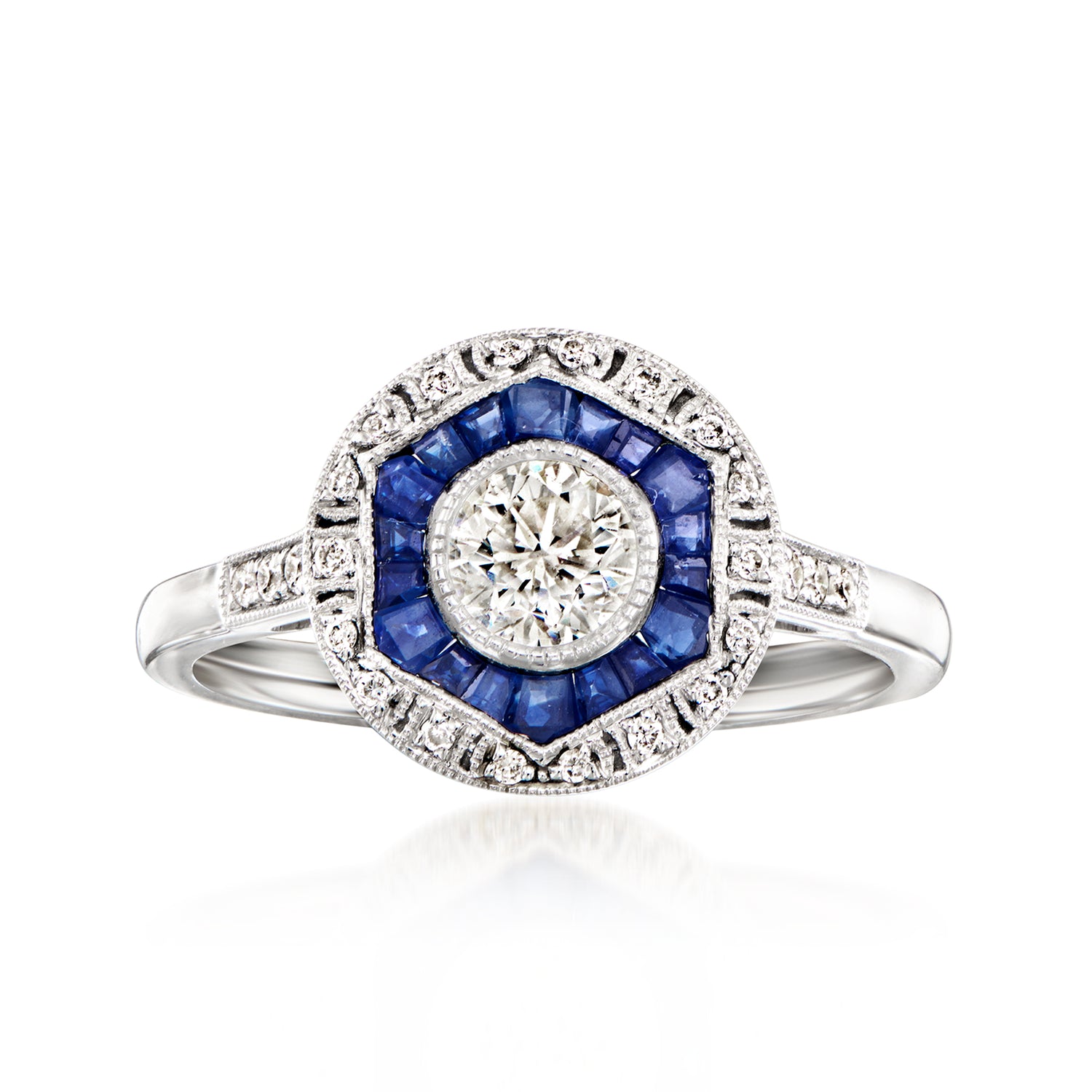 C. 1990 Vintage .57 ct. t.w. Sapphire and .57 ct. t.w. Diamond Ring in Platinum