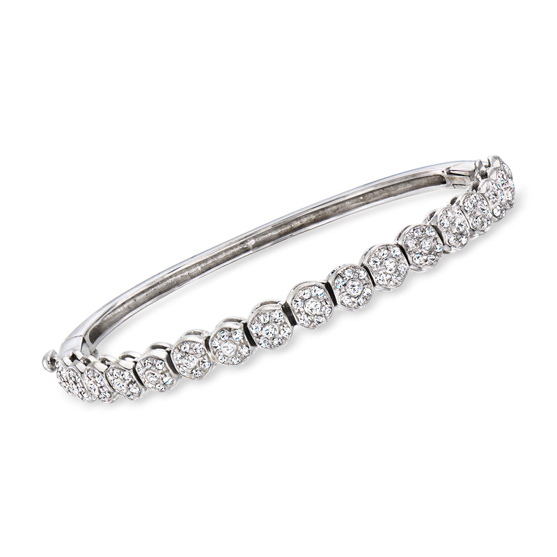 14kt white gold diamond cluster bangle bracelet with round pave stones