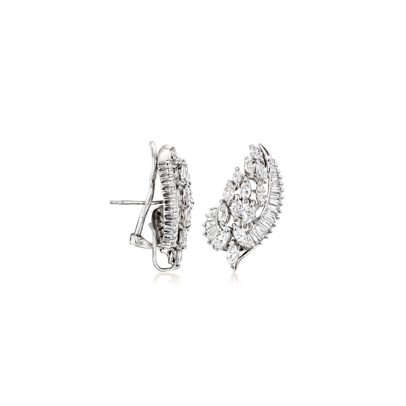 Vintage diamond cluster clip/post earrings in 14kt white gold, side view