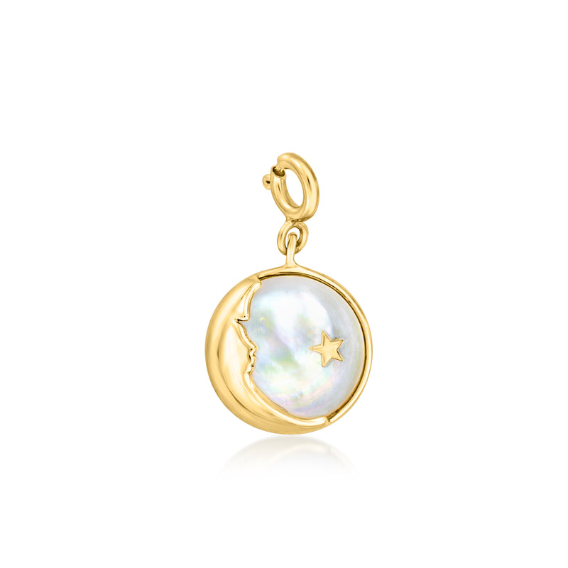 Gold moon and star mother-of-pearl charm with small star detail