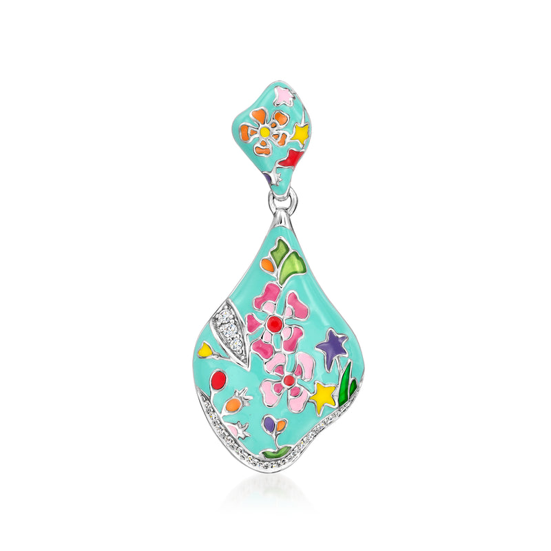 Multicolored enamel teardrop pendant in sterling silver with CZ accents