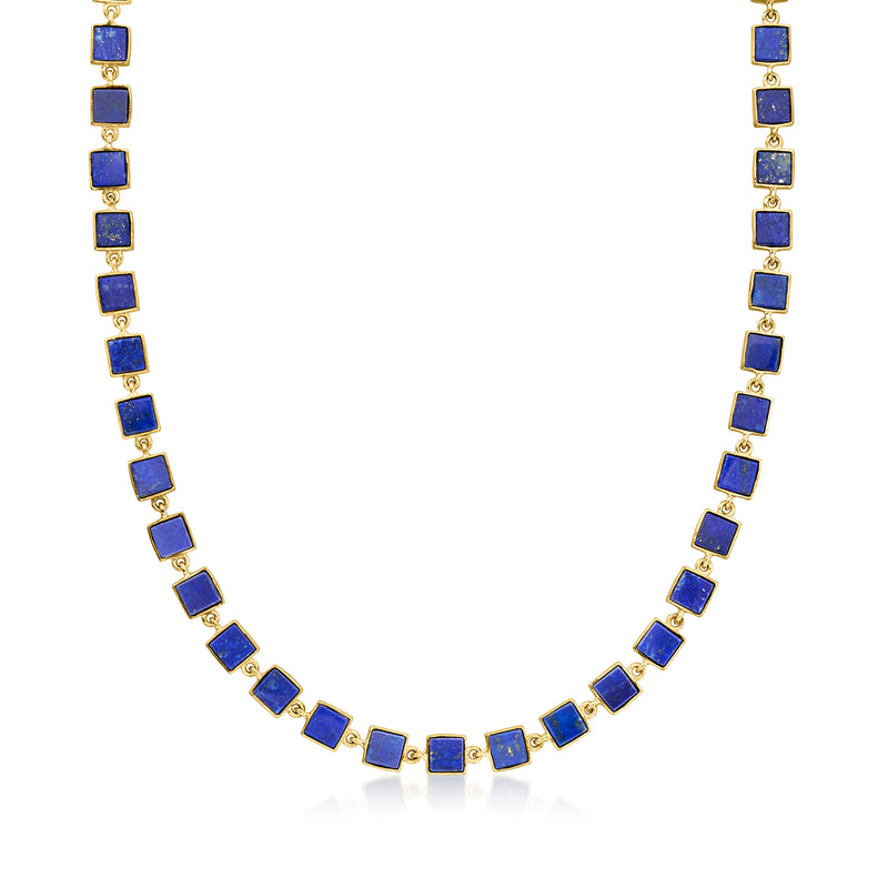 18kt gold over sterling lapis station necklace with square blue gemstone links