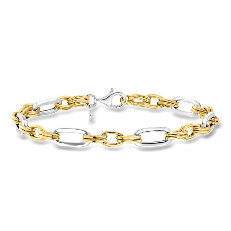 Alternating gold and sterling silver link bracelet with lobster clasp