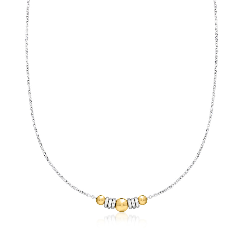 Sterling silver necklace with gold over sterling beaded centerpiece and short chain