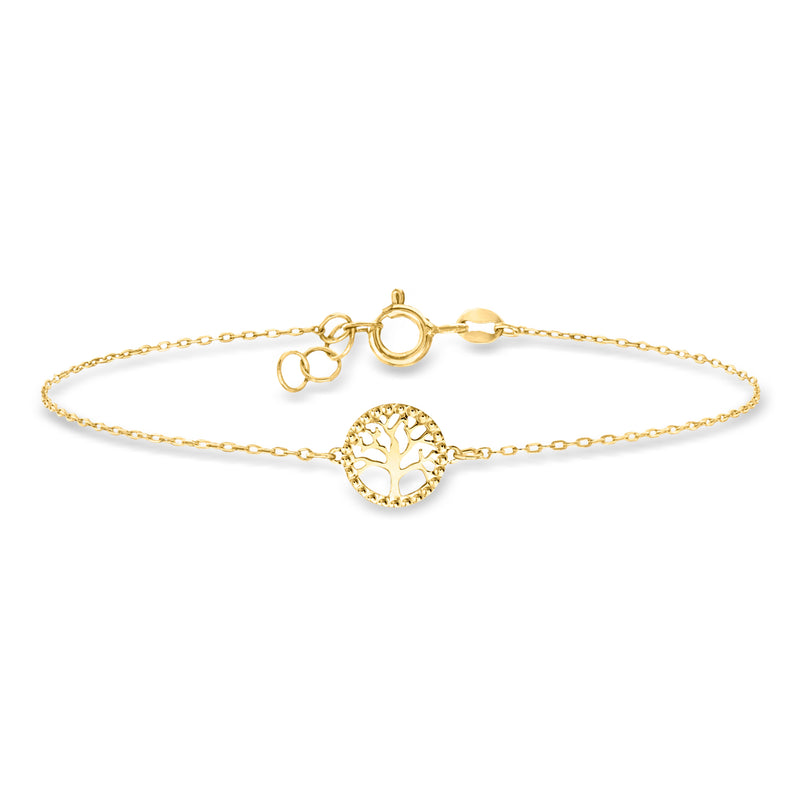 10kt yellow gold bracelet with round Tree of Life charm and link chain