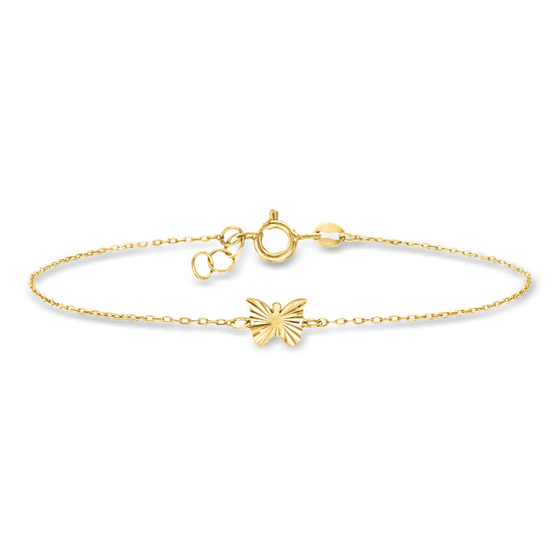 10kt yellow gold butterfly charm bracelet with adjustable chain and clasp