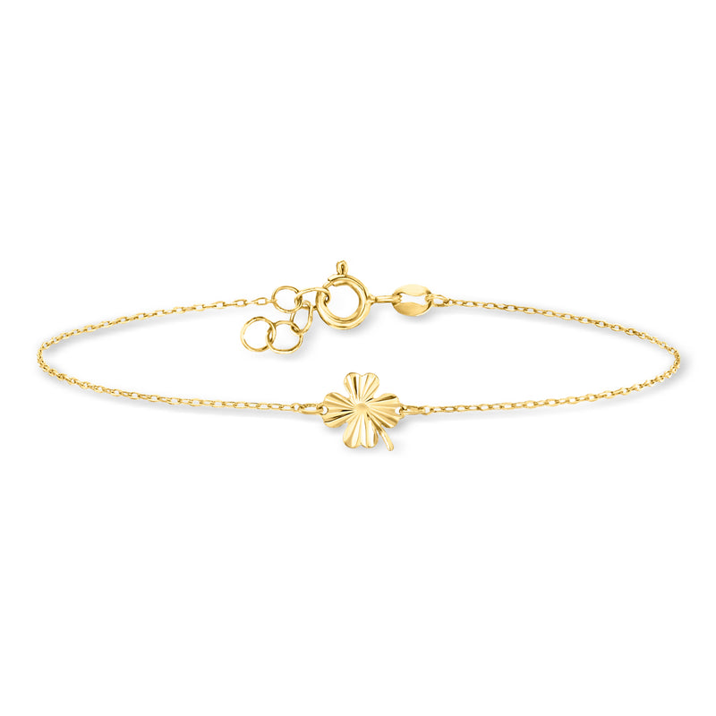 10kt yellow gold clover bracelet with delicate chain and lobster clasp