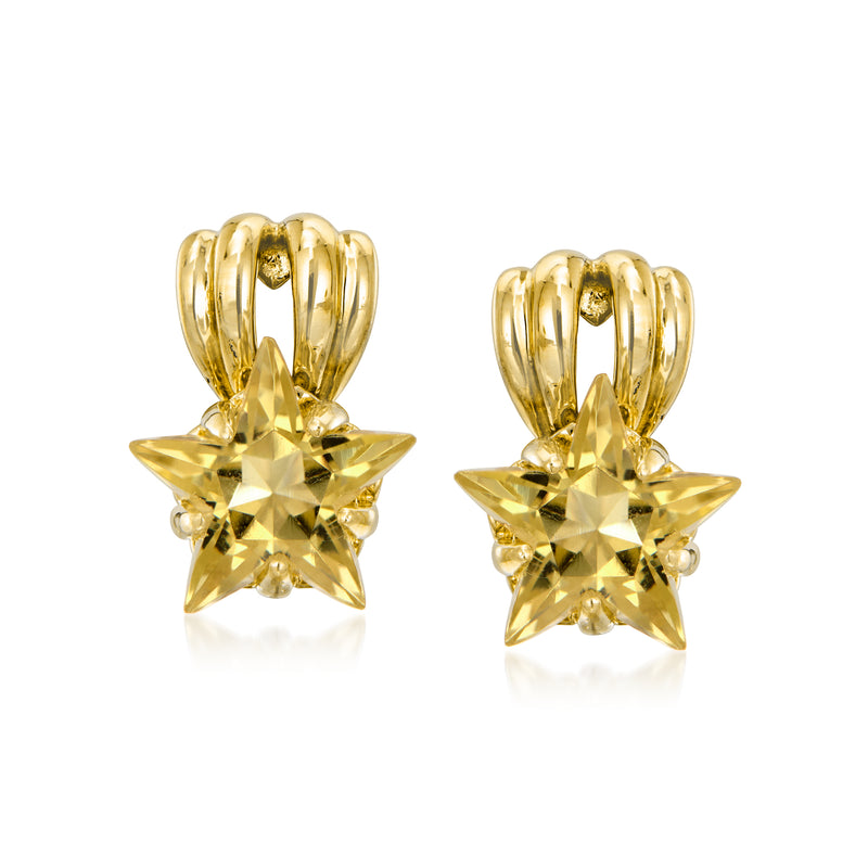 Yellow gold star drop earrings with faceted citrine-toned gemstone and small round accents
