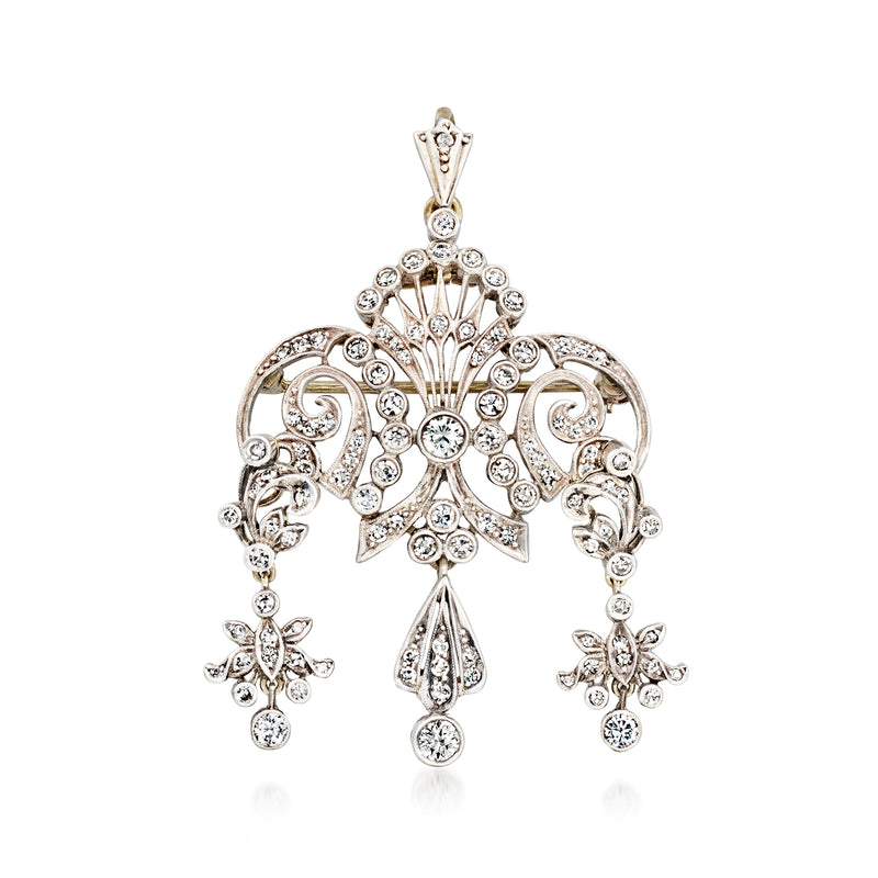 Diamond chandelier pendant with dangling stone drops, sterling silver with gold accents