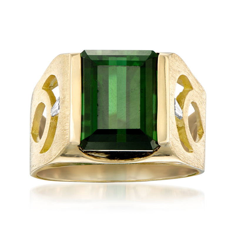 Vintage emerald-cut green tourmaline ring in 18k yellow gold setting