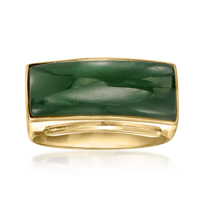 Vintage nephrite ring in 14kt yellow gold with rectangular green gemstone