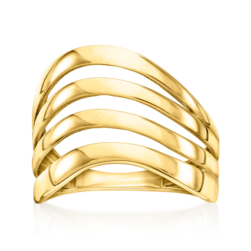 10kt yellow gold multi-row curved ring with smooth polished bands and curved profile
