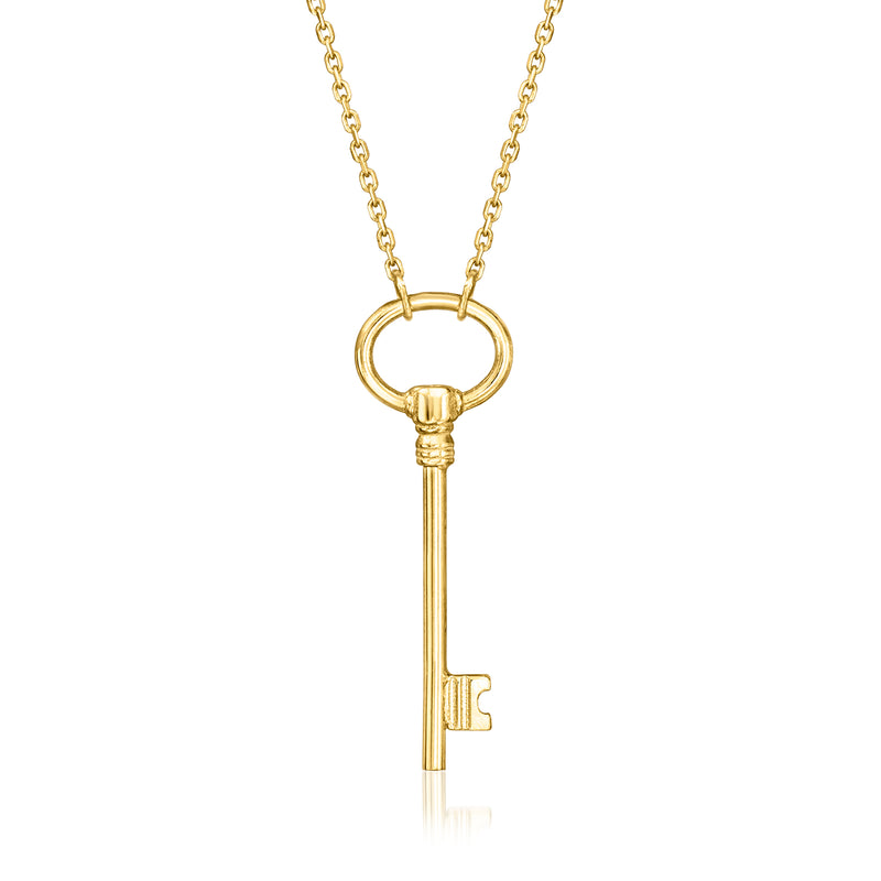 10kt yellow gold key pendant necklace with circular ring and key charm