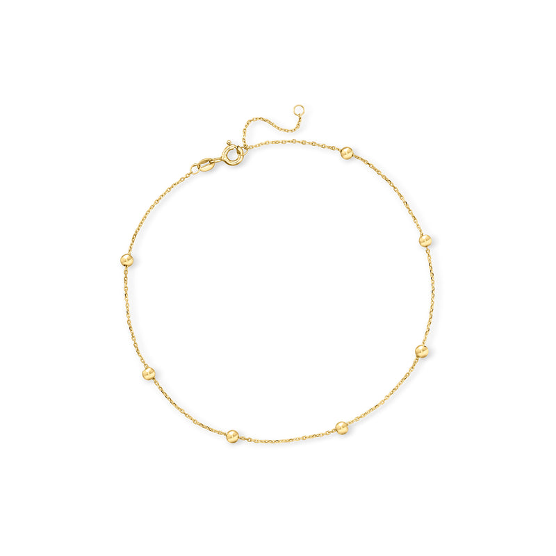 10kt yellow gold bead-station anklet with small round beads and clasp