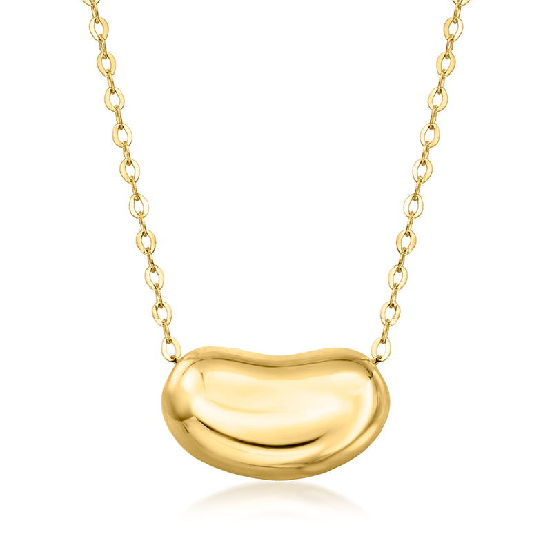14kt yellow gold organic-shaped bead necklace with gold chain and sculpted pendant