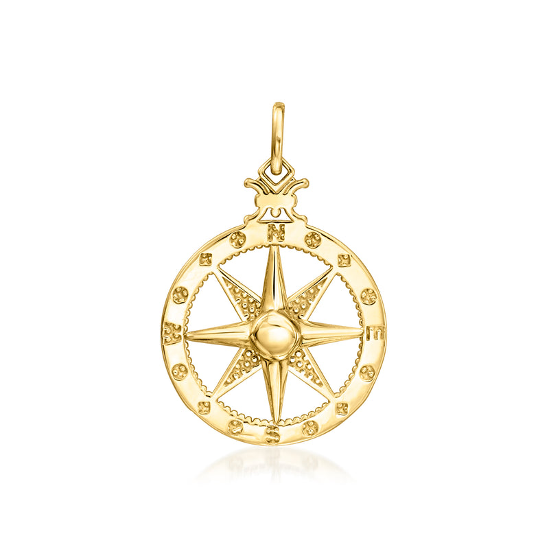 10k yellow gold compass pendant with loop bail, round compass design