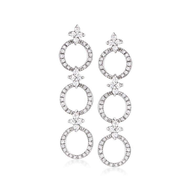 14kt white gold diamond circle drop earrings with three tiers